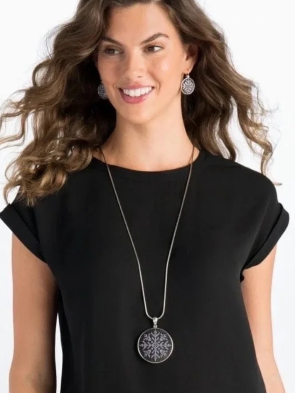NWT Brighton Nordic Star Convertible  Black/Purple Snowflake Necklace & Earrings